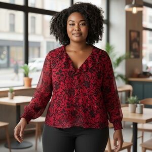 Chico's Red and Black Floral Blouse